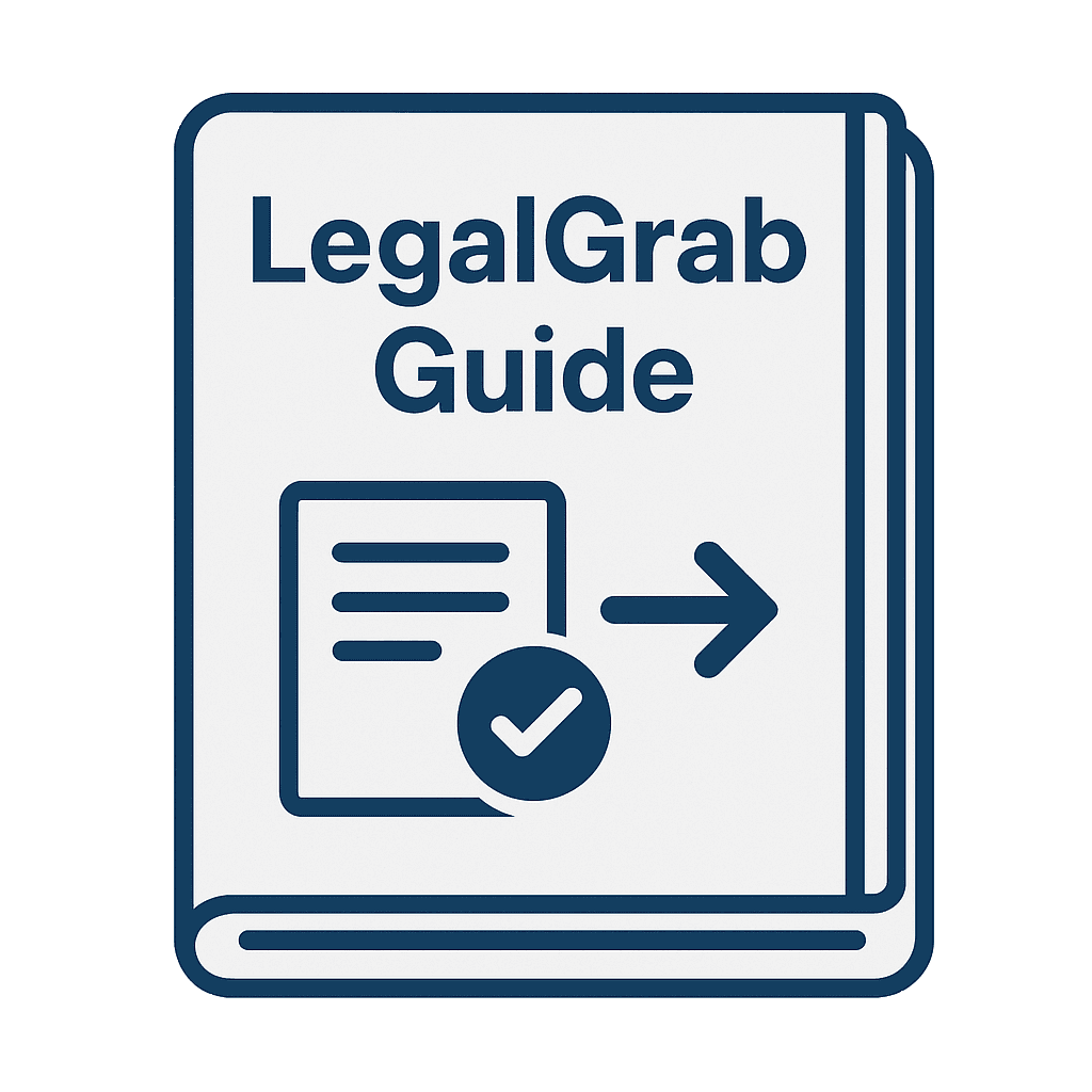 LegalGrab Guide icon featuring a document, checkmark, and directional arrow