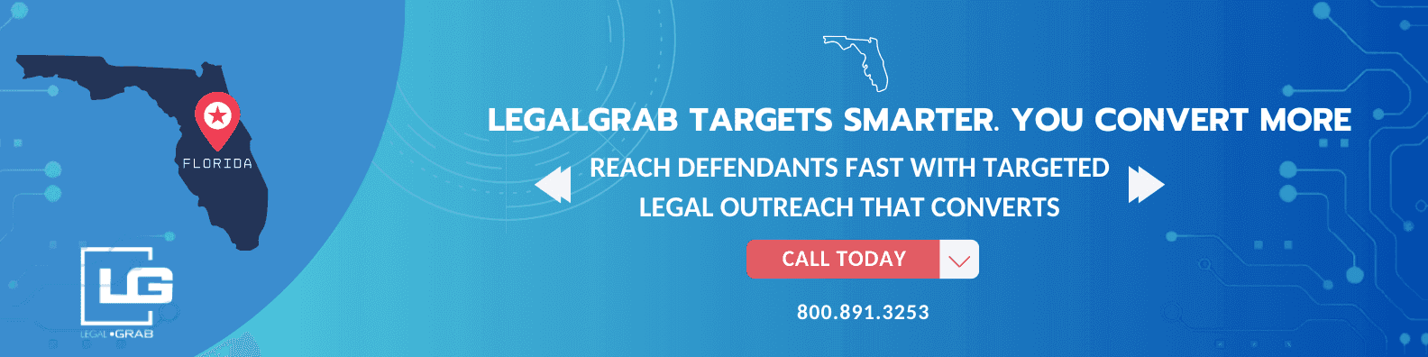 Map of Florida with ZIP code regions highlighted to show DUI arrest concentrations, used by LegalGrab to help attorneys target high-quality DUI leads