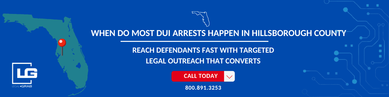 Main image showing headline text about DUI arrest timing in Hillsborough County, highlighting weekend vs. weekday trends.